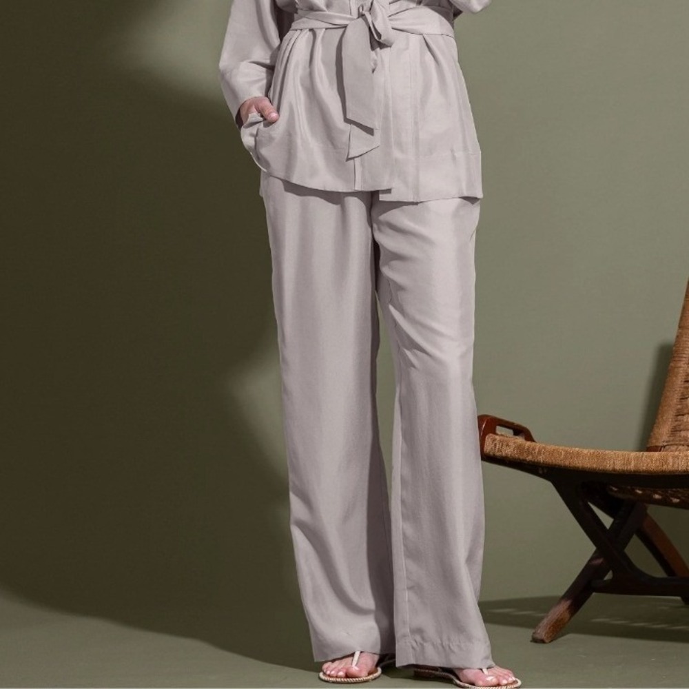 Go by GoSilk Wide Angle Pant 100% Silk Charmeuse Elastic Waist Cream Trousers 0